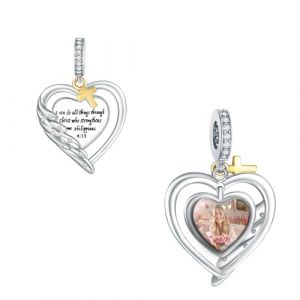 LaMenars 925 Argent Sterling Amour Ange Ailes Croix Charmes Personnalis&eacute; C&oelig;Ur Image Charme Ajustement Bracelet Collier Des Femmes Pr&eacute;Sent Pour Ami De Famille (yutianmaihuo, neuf)