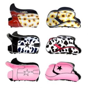 Umibow Lot de 6 pinces &agrave; cheveux de cowboy occidentales, tournesol, l&eacute;opard, &eacute;toile, cowgirl, chapeau, m&acirc;choire, accessoires &agrave; cheveux de cowgirl occidentaux, forte tenue antid&eacute;rapante (bottes de (Umibow, neuf)