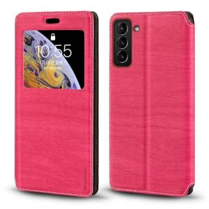 Shantime &Eacute;tui Rabat Cuir Fen&ecirc;tre Compatible avec Samsung Galaxy S21 5G, &Eacute;l&eacute;gant Affichage Transparent, Fermeture Magn&eacute;tique Cach&eacute;e Porte-Carte(Rouge Rose) (Shantime, neuf)