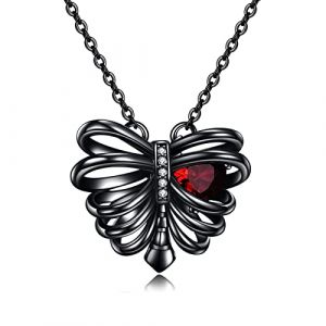 URONE Collier Côtelé en Argent Sterling Pendentif Noir avec Cœur Rouge Zircon Gothique Punk Crâne Bijoux Cadeaux d'Anniversaire pour Femme (URONE Silver Jewellery, neuf)