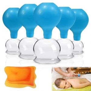 Nizirioo Lot De 5 Ventouses En Verre, Ventouses En Silicone, Ventouses De Massage Sous Vides, Ventouses En Verre Avec Boule Silicone Pour Massage De La Tête Du Cou, Du Visage, Du Corps (REACHING STAR UK, neuf)