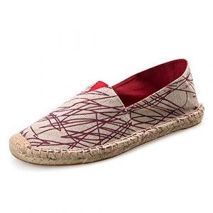 Surwin Espadrilles Femme Couples, Été Casual Élégant Confort Respirant Plate Loafers Chaussures avec Semelle Tissée (Géométrie Rouge,39 EU= 245mm /39CN) (Yiwin, neuf)