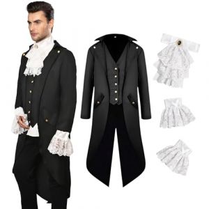 YQVGFBY Costume m&eacute;di&eacute;val pour homme, Veste steampunk m&eacute;di&eacute;vale gothique avec queue-de-pie de style victorien, Costume d'Halloween et de vampire pirate (Costume A, taille XXL) (JIACUI-EU, neuf)