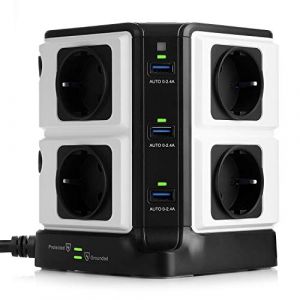 BESTEK Tour Multiprise Parasurtenseur Parafoudre avec 8 Prises EU et 6 Ports USB 2,4A,Interrupteur,Adaptateur Douille,Clapet S&eacute;curitaire,1600J Protection Surtensions,Clapet S&eacute;curis&eacute;,3600W/16A (Simple cloud di YANG XIANSHUN, neuf)