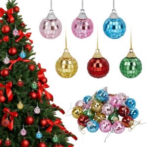 CRAFTYMELODY 30 mini Boule Disco de No&euml;l Bicolore &agrave; Suspendre Effet Miroir R&eacute;fl&eacute;chissant Boule Disco D&eacute;corative en Verre Rouge Rose Jaune Bleu Vert (SONGHONGJOOT, neuf)