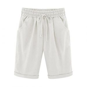 Bermuda Femme Ete Fluide en Lin Short De Sport Chic Large Fluide Pas Cher Shorts et Bermudas Habillé Femmes Grande Taille Élastique avec Poches Confortable Ample Mode Sport Jogging Pantalons Court (⭐⭐⭐⭐⭐AEGJEGVD⭐⭐⭐⭐⭐, neuf)