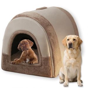 Grand lit 2 en 1 pour chien et chat, luxueux, apaisant et chaud, anti-anxiété, lavable, base antidérapante (café, 65 x 53 x 50 cm), taille XL (Waigg Kii, neuf)