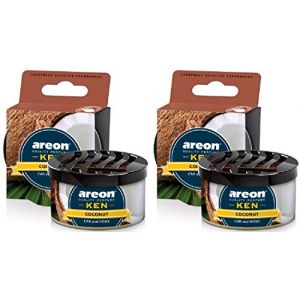 AREON Ken Désodorisant Voiture Noix de Coco Tropical Fruits en Pot Couvercle Ventilé Réglable 3D (Lot de 2) (BN Direct Supply, neuf)