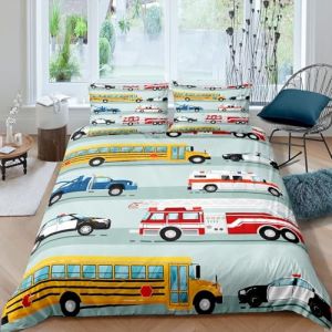 Homewish Housse de Couette 220x240 Enfant Camion de Pompiers, Parure de Lit Enfant Ado Garçon Voiture de Police, Sets de Housses de Couettes Autobus Scolaire, Couvre Lit Véhicule de Construction (Suzhou yiyanyun e-commerce Co., Ltd, neuf)