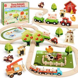 Lehoo Castle Circuit Train Bois, Compatible avec Thomas, Brio et Hape, Ferme Enfant, Jouet de Train pour Garçons et Filles (Toi Bani EU, neuf)