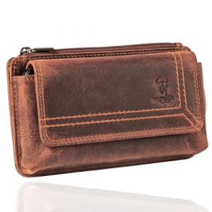 MATADOR 2en1 Pochette T&eacute;l&eacute;phone Portable Cuir V&eacute;ritable avec Poche Zipp&eacute;e #BRISBANE, avec Bo&icirc;te Cadeau Noble et RFID, &eacute;l&eacute;gant Pochette Telephone pour Smartphone jusqu'&agrave; 6,9 Pouces, Marron Vintage (MATADOR LEDER "The German Brand", neuf)