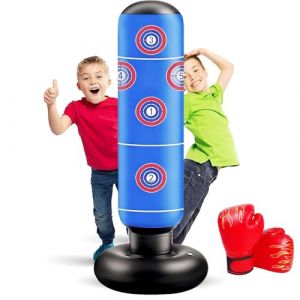 EIVONDA Sac de Boxe Enfant 165cm Gonflable Sac de Frappe avec Gants de Boxe pour Pratiquer Le MMA Karat&eacute; Taekwondo et Soulager L'&eacute;nergie Refoul&eacute;e Version 2025 (Bleu) (EIVONDA FR, neuf)