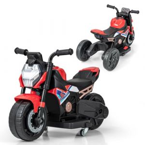 COSTWAY 2 en 1 6V Moto Électrique Enfant avec Phare LED & Musique & Klaxon, Voiture Électrique avec Roues d'Entraînement & Tableau Simulé, 2-3KM/H, Charge 20kg pour 18-36 Mois, 74 x 38 x 48CM (FDS GmbH, neuf)
