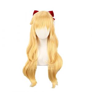 Minako Aino Cosplay Sailor Moon Cosplay Sailor Venus Wig Femmes Longue Vague Curly Wag Wig Anime Cosplay Résistant à la Chaleur Synthétique Cheveux (good stuff A, neuf)