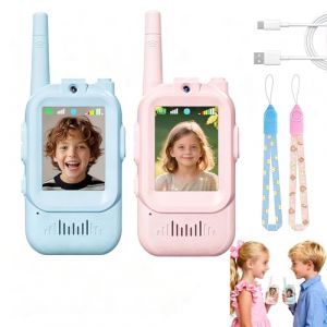 Takie-Walkie Enfant, Talkie-Walkie Rechargeable USB avec Vid&eacute;o et Cam&eacute;ra HD, 4 Modes de Voix Chang&eacute;e, Port&eacute;e 100-400m, Jouet pour Gar&ccedil;ons et Filles de 3 &agrave; 12 Ans (Bleu + Rose) (SLD1, neuf)