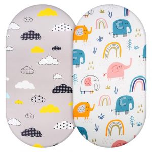 Aolso Draps Housses en Jersey pour Lit d'enfant Microfibre Respirante Draps de Berceau 2Pcs 84x41cm Doux et léger Convient pour Toutes Les Formes de Matelas Bassinet (Éléphant/Nuage) (YIJIABAI, neuf)