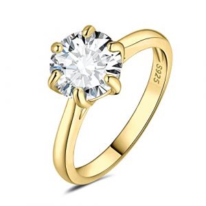 JewelryPalace 3ct Classique Cubic Zirconia Bague Taille Rond Solitaire Pierre Argent Massif 925 Femme, Plaqué Or Jaune Bague Diamant Simulé Fiançailles Mariage Promise Alliance, Ensemble Bijoux Mariee (jewelrypalace, neuf)