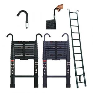 &Eacute;chelle t&eacute;lescopique 3,2 m - &Eacute;chelle pliable en aluminium avec crochet amovible - &Eacute;chelle antid&eacute;rapante extensible robuste - Charge maximale : 150 kg/330 livres - (Noir) (WilliamKT888, neuf)