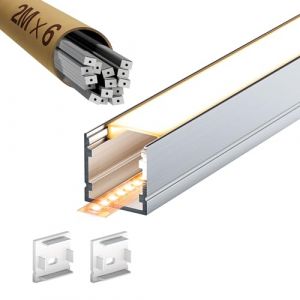 LASLUX 6 profilés en aluminium de 12 mètres pour bandes LED (10 m), conduits avec couverture mate, max 15,4 mm, profil aluminium 20 x 20 mm (JIDIHUWAI, neuf)