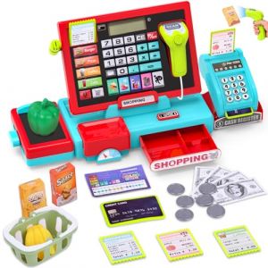 Teoryieer Caisse Enregistreuse Enfant Électronique avec Scanner et Sons, Caisse de Supermarché Jouet avec Accessoires (Monnaie, Panier, Balance), Jeu Éducatif pour Enfants dès 3 Ans (Danube Cart Europa Kft, neuf)