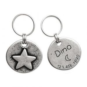Étiquettes d'identification pour chats et chiens en colliers martelés faits à la main medaille chien, avec un design unique et une conception en acier inoxydable durable (STAR) (MEOW the WOOF, neuf)