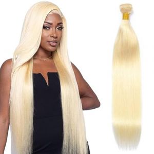 Tuheerst Straight Human Hair Bundles Blonde Tissage Bresilien en lot Cheveux Humain #613 Human Hair Extensions Tissage Cheveux Naturels Double Weft Remy Hair Single Bundle for Woman 34 Pouce (QC Hair, neuf)