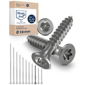10x Vis à bois tête fraisée en Acier inoxydable Torx V2A vis inox 10x100 pour panneaux d'aggloméré Bois Filetage partiel 10mm fort 100mm long 10 pièce en acier A2 (NietFullThings, neuf)