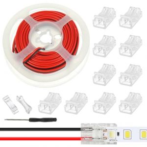 JAMHER 10 Pi&egrave;ces LED Strip Connector RGB Lights Adapter Lighting Pin Connecteurs clairs sans fil Gapless Track Lighting Connector avec 5M/16.4ft c&acirc;ble(2 PIN 10 MM) (JAMHER, neuf)