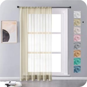 MRTREES 1 Pièce de Rideau Voilage Beige Voilages Intérieurs Effect Linen Grande Largeur Rideaux sur Mesure Passe Tringle Prêt à Poser Tamisant Decoration pour Fenêtre Salon Cuisine Chambre à Coucher (MRTREES HOME, neuf)