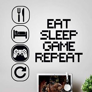 Sticker mural art gaming garçons chambre stickers Manger sommeil jeu répéter chambre accessoires garçon décor joueur decal affiches enfant chambre enfants graffiti papier peint poster vinyle (Wall4stickers, neuf)