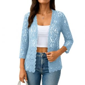 Cardigan Femme Long Gilet Mariage Femme Grosse Maille Automne Cardigan Hiver Top Fin Manches Longues Blouses Court Dentelle Sport Haut Vêtements 2#Bleu Clair S (SHONTON, neuf)