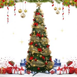 Sapin de No&euml;l Artificiel Pliable, PVC Arbre de Noel avec Lumineux LED,Apparence R&eacute;aliste avec Branches Denses,Sapin Noel Pop Up Slim Sapin de Noel Spirale Support de Pied Pliable pour no&euml;l (1.5m) (EagerMinds, neuf)