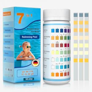 7 en 1 Testeur pour Eau de Piscine et Spa,100 Pi&egrave;ces Bandelette Piscine, Piscine Bandelettes Testeur Piscine et Spa,Le Brome L'alcalinit&eacute; Totale et pH,la Duret&eacute; Totale (dongguanshixinglidianzishangwu, neuf)