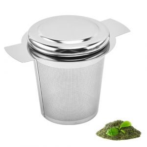 iJiZuo Infuseur &agrave; th&eacute; en acier inoxydable, pour th&eacute; en vrac, avec bacs d'&eacute;gouttage et couvercle, infuseur &agrave; th&eacute; &agrave; mailles extra fines avec poign&eacute;es, pour th&eacute; en vrac, tisanes, mugs, th&eacute;i&egrave;res et &eacute;pices (Rehuangshangrong, neuf)