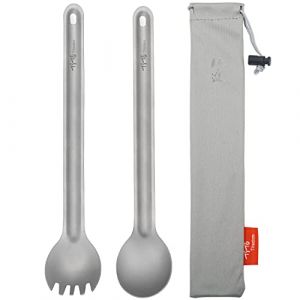 TiTo Titanium Cuill&egrave;re et Fourchette &agrave; Long Manche Ultra L&eacute;ger et Portable Titane Spork Cuill&egrave;re Couverts avec Sac pour Camping Randonn&eacute;e Pique-Nique Ustensiles Cuisine (2pcs) (TiTo Titanium, neuf)