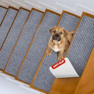 MBIGM Lot de 15 Marchettes d'escalier, 20 x 65 cm Tapis De sécurité Antidérapant Tapis d'intérieur Antidérapant pour Enfants, Aînés et Animaux De Compagnie avec Adhésif Réutilisable, Gris Clair (Chemperai Brands, neuf)