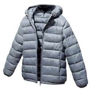 L SERVER Doudoune Enfant Gar&ccedil;on &agrave; Capuche Chaud Coupe-vent Manteau Fille El&eacute;gante L&eacute;g&egrave;re Veste Sport Blouson Hiver V&ecirc;tements, Gris, 14-15 ans (LSERVER, neuf)