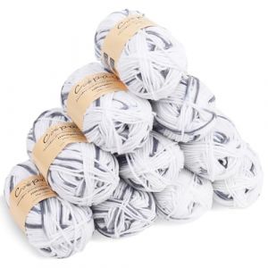 Coopay 10 Pelote de Laine à Tricoter Dégradé, 450g, Multicolore Laine Crochet Doux, 5 Brins Fil à Tricoter, Laine Crochet Tricot pour Layette, Écharpe, Chaussettes - Blanc Gris (YutongTech, neuf)