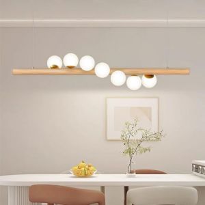 Azanaz Suspension-Lustre Bois Table-Manger Lampe-suspendue Verre - Suspension G9 Ampoule Lustre Suspendu en Forme de Boule, Plafonnier Pour la Salle &agrave; Manger (qingmushangdian, neuf)