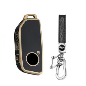 MEDZUK Coque Cl&eacute; Compatible avec BMW Serie 5 G60 G61 2024-2025 2026 Coque de Protection pour cl&eacute; de Voiture TPU, Accessoire &Eacute;tui pour Cl&eacute;s avec Porte-cl&eacute;s (Noir Or) (MEDZUK-EU, neuf)