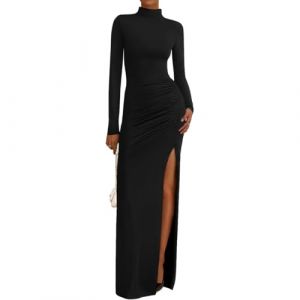 Gkaopi Robe Longue Femme Sexy &agrave; Manches Longues Bodycon Maxi Robes avec Fendue Longue Moulante El&eacute;gant Col Roul&eacute; Robe de Soir&eacute;e Elasticit&eacute; Taille Haute Robes pour Cocktail Bal Casual Party (foshanshiguanlinshipinyouxiangongsi, neuf)