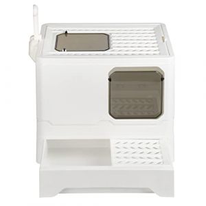 HUOLE Bac à Litière pour Chat: Maison de Toilette Chat XXL Grande Caisse Chats Litiere Fermée Facile à Nettoyer avec Pelle et Brosse pour Massage, 45 * 35 * 38 PP-Blanc (Hechheu, neuf)