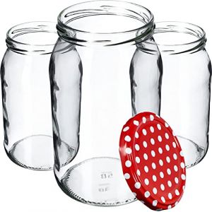 KADAX Lot de 48 bocaux en verre à couvercle à visser - 900 ml - Utilisable comme pot à confiture - Bocaux de conservation - Pois rouges K5198 (KADAX, neuf)