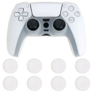 KYLOS Coque Protection Pour Ps5 Edge Manette,Housse Silicone Avec 8 Capuchon Joystick Pour Ps5 Edge Controller Cover Skin,Anti-Dérapante Accessoire-Blanc Transparent,3D Studded Edition (liqiangdeouzhoudianpu, neuf)