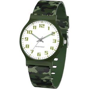 SOCICO Montre analogique pour Enfants, Montre Sportive &eacute;tanche 30m pour 5-16 Ans, Montre Enfant Facile &agrave; Lire, Cadeau d'anniversaire pour Enfant, Cadeau de No&euml;l (Camouflage Vert) (HongDa EU, neuf)