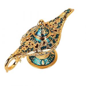 Lampe magique de la légende Aladdin - Veilleuse de nuit arabe - Vintage - Décoration de table - Cadeau - Objet de collection - Bleu doré (Crystalshop21, neuf)