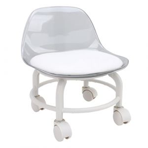 POENVFPO Tabouret Roulant Bas en Acrylique, Mini Si&egrave;ge &agrave; Roulettes Silencieux avec Support Arri&egrave;re pour la Maison et le Bureau (Blanc transparent) (Xntaisike, neuf)