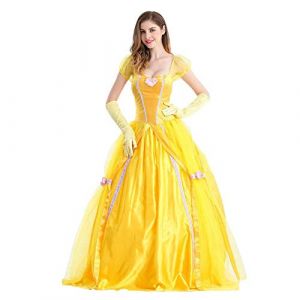 Femme Déguisement de Princesse Belle Robe La Belle et la Bête Adulte Costume de Belle Fancy Dress Up Déguisement Jaune Halloween Carnaval Soirée Fête Noël Robe avec Gants Jaune M (OBEEII STORE, neuf)