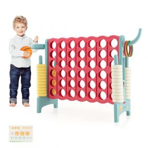COSTWAY 3 en 1 Jeux Puissance 4 Géant Enfants avec 42 Jetons & 5 Anneaux, Jeu de Société avec Panier de Basket & Lancer d’Anneaux, Intérieur Extérieur, 120 x 33 x 78,5 cm (Bleu+Rose)… (FDS GmbH, neuf)
