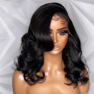Vague de corps court Bob perruques lâche gonflable bouclés perruque de cheveux humains ondulé côté partie Bob perruques pour femmes côté partie 8 pouces #180 densité (Honghang Global Trading Company, neuf)